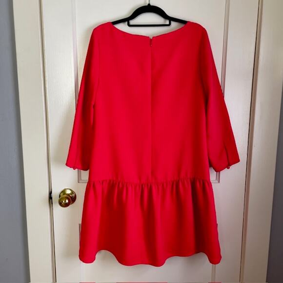 J. Crew Dresses & Skirts - J Crew Red Shift Dress Size 4 Ruffle Hem 3/4 Sleeve Classic Mini